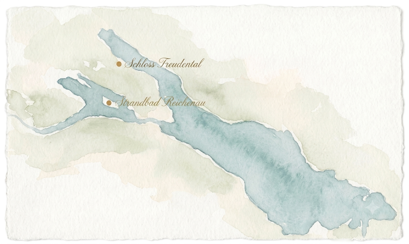 Aquarell-Karte des westlichen Bodensees